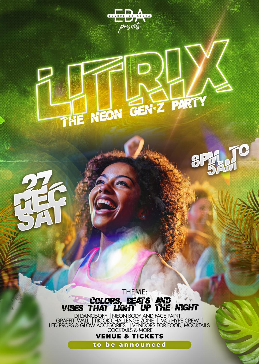 litrix - the neon gen-z party flyer