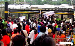 Casket-carrying protesters lay siege to Shell facility in Bayelsa