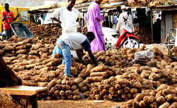 Harsh economy: Cut yams on sale at food markets
