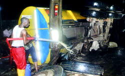 Disaster averted as tanker falls, spills kerosene