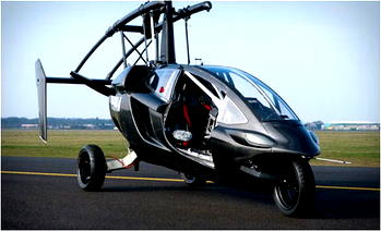 The flying car hits the air, road
