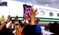 Patience Jonathan arrives, says ‘I’m happy to be back’