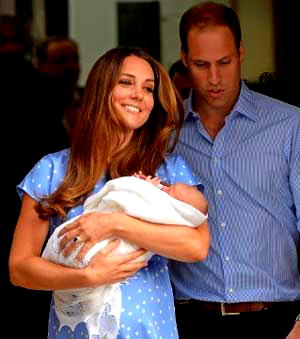 Britain’s William and Kate emerge from hospital with baby