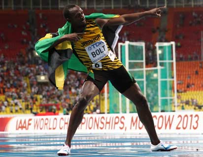 Bolt undergoing treatment for hamstring tweak
