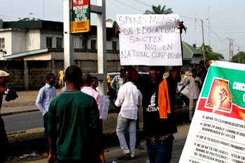 Spend money on education, not Confab, Poly students protest in Lagos