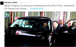Democracy Day: Jonathan ‘drives’ Made-in-Nigeria car