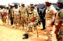 Jonathan visits troops in Baga, Mubi