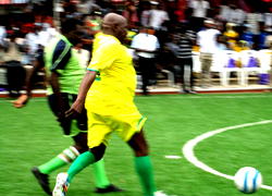 Obasanjo @78  plays,  scores two goals at  birthday novelty  match