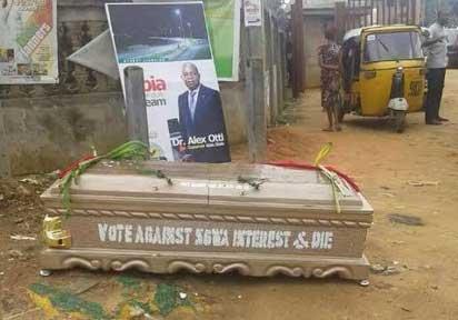 Abia re-run: Caskets litter Aba to instil fear in voters