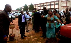PHOTOS: Civil servants prostrate, beg Fayose over lateness