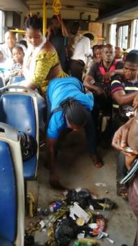 Photo: See how BRT bus sweeper caused commotion in Lagos today