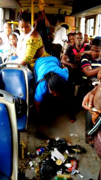 Photo: See how BRT bus sweeper caused commotion in Lagos today