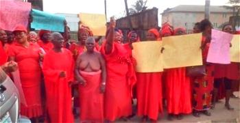 Women half nude protest Oshiomhole’s  move to probe Chief Igbinedion