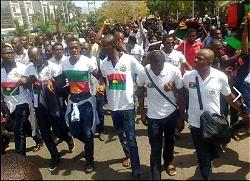 Photos: Protest in Abuja, as FG arraigns Nnamdi Kanu in Court