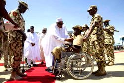 Photos: Buhari visits soldiers, IDPs in Yola