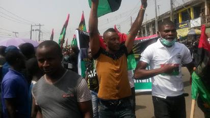 Photos: Pro-Biafra protesters ground Lagos Int’l Market over Kanu