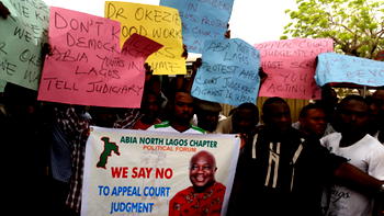 Abia youths protest in Lagos, ask Supreme Court to uphold Ikpeazu’s election