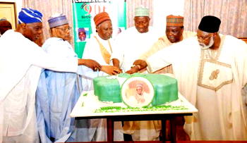 Jonathan congratulates Shagari @ 91