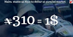 Naira remains stable at N310 to dollar at parallel market