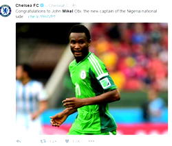 Chelsea congratulates new Super Eagles’ captain, Mikel