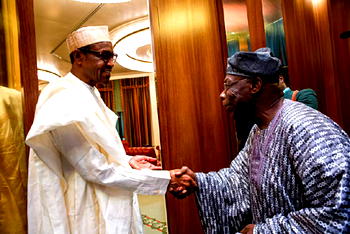 OBJ in Aso Villa as Buhari receives details of 2016 Budget