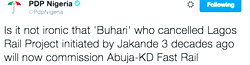 PDP tackles Buhari, APC govt on Abuja-Kaduna speed train