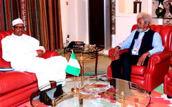 Soyinka meets Buhari behind closed doors at Aso Villa