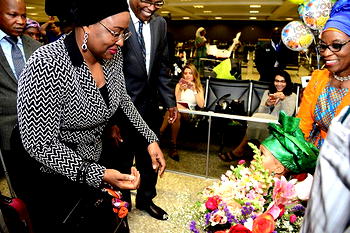 Video: Watch Aisha Buhari faults Fayose’s allegations, visits Washington DC