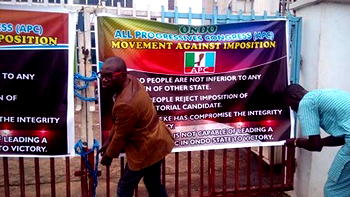 Photos: APC group lock party secretariat in Ondo over alleged imposition of candidate