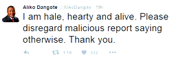 “I am hale, hearty, and alive”, Dangote debunks death rumours