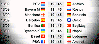 UEFA Champions League First Round Fixtures
