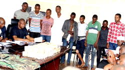 Photos: @NPF parade kidnappers of CBN Governor’s wife, display huge money, items recovered