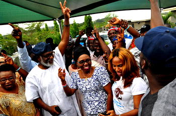 Akeredolu jubilating after INEC declared him winner of Ondo election