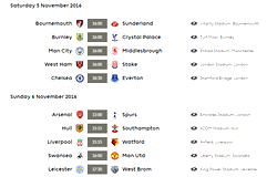 EPL week 11 fixtures
