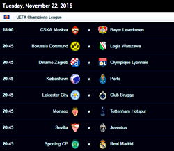 UEFA Champions League Fixtures