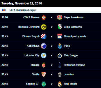 UEFA Champions League Fixtures