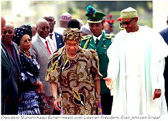 President Buhari meets Liberian Sirleaf