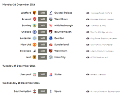 Premier League: Week 18 fixtures