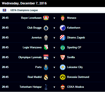 UEFA Champions League fixtures