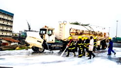 Tragedy averted as two fuel tankers collide, spill content in Lagos