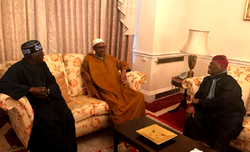 Photos: President Buhari receives party leaders, Tinubu, Bisi Akande in London