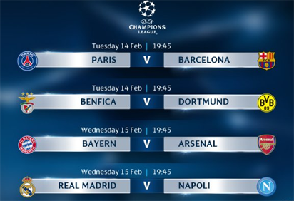 UEFA Champions League: Week 1 Round of 16 fixtures ...