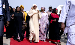 Photos: Aisha Buhari returns from Saudi Arabia