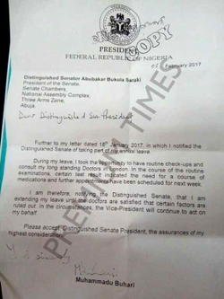 Read Buhari’s letter to Senate stating reasons for extension of medical vacation
