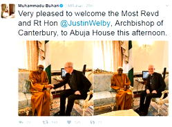 Breaking: Buhari welcomes Archbishop of Canterbury Justin Welby in London