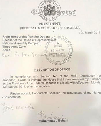 Senate gets Buhari’s resumption letter, Saraki to read it tomorrow