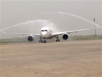 Ethiopian Airbus from AddisAbaba arrives the NAIA, Abuja  at 12.pm