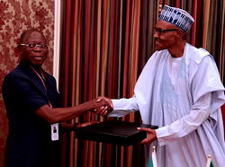 Photos: Adams Oshiomole visits President Buhari in Abuja