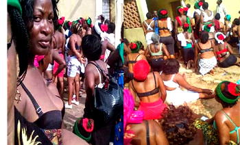 Photos: Biafra women go topless, protest alleged molestation by soldiers in Abia