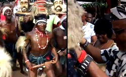 Video: Fearsome Ohafia war dance masquerade, Mma Agu pays Nnadi Kanu a visit